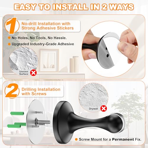 Image of Crosize Magnetic Door Stoppers 1 Pack, Stainless Steel Door Stops for Wall and Floor Mounting, Gate Stops, No Drilling Metal Doorstops with Adhesive Tapes, Black