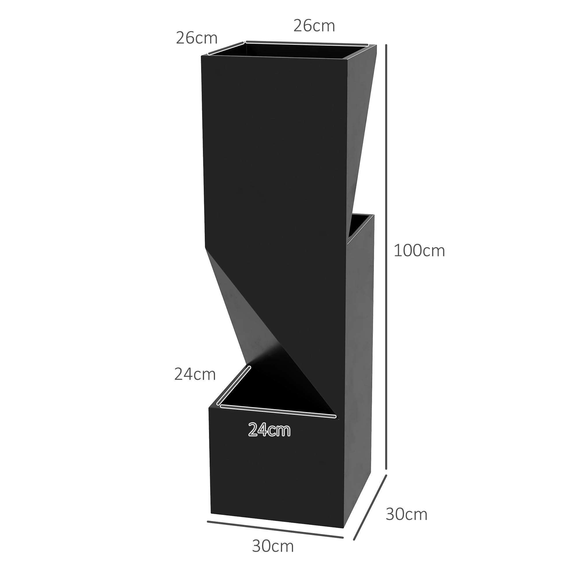 Outsunny Fioriera da Esterno con 3 Aree Coltivazione Nero 30x30x100 cm | Fori di Drenaggio, Vaso Fioriera in Metallo
