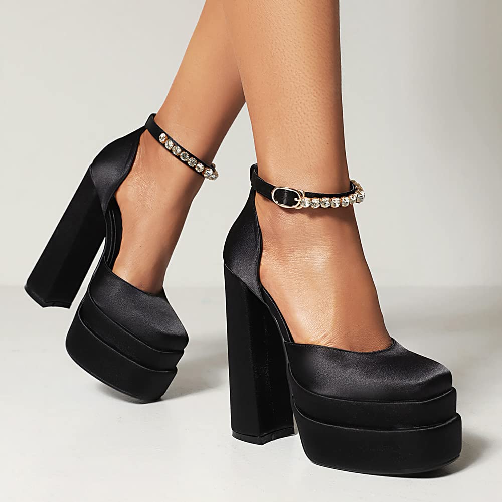 Donnas Platform Chunky High Block Heels Cinturino alla Caviglia Fibbias Wedge Dress Pumps