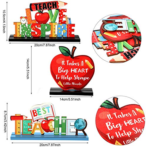 Image of Jetec 3 Pack Teacher Appreciation Table Centerpieces Best Teacher Sign Table Decorations for Student to Teachers Graduation Home Decor Classrooms Desks Teaching Wooden Signs Topper