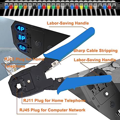 Mayline RJ11 Cat5 CAT6 Crimpzange Werkzeuge Kit Netzwerk RJ45 Kabelmanagement Professionelle Wartung des Ethernet-LAN-Testers, Crimpzange Steckverbinder Reparatur (Blau)