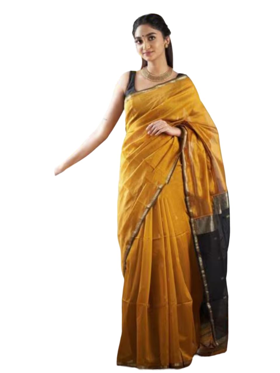 Jaanvi fashionWomen's Cotton Blend Saree With Zari Work & Unstitched Blouse Piece