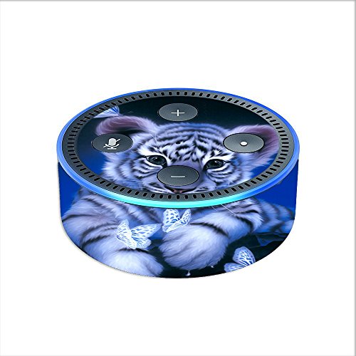 Skin Decal Vinyl Wrap for Amazon Echo Dot 2 Stickers Skins Cover (2nd Generation) / Cute White Tiger Cub Butterflies