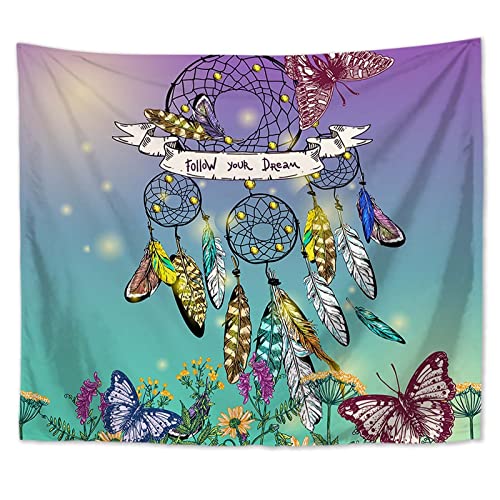 Erddcbb Fantasy Dreamcatcher Tapestrymystic Dream Catcher With Feathers And Moon Tapestriseart Nature Boho Home Decorations Tapestry Wall Hangingblack W51 X L59 #TOP10