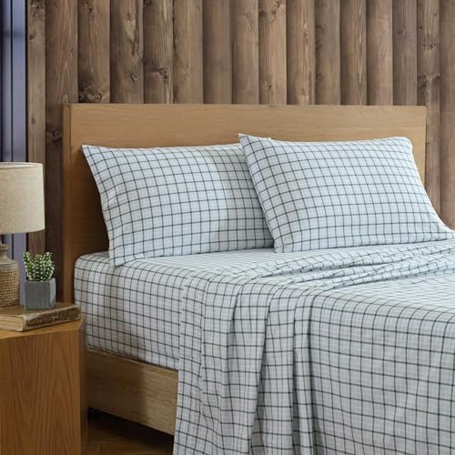 Image of Eddie Bauer - Queen Sheet Set with Fitted Sheet & Pillowcases, 100% Cotton Percale Bedding, Crisp & Cool, Deep Pocket, Classic Tattersall Plaid