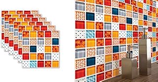 T-shin Tile Stickers,Mosaic Style Pack of 6 Mixed,Trendy Waterproof Wall Stickers Set,Traditional Vintage Transfer Art Decal For Kitchen Bathroom,(7.8x7.8 inches|20x20 cm) (Multi-Mos)