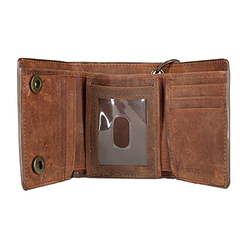 CTM Men's Crazy Horse Leather RFID Trifold Chain Wallet, Brown2