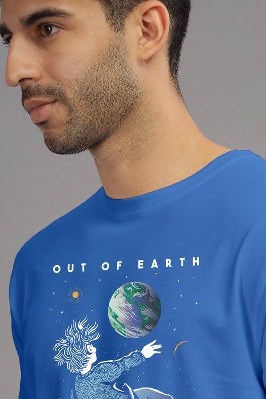 Image of XENOVAURBAN Men's Graphic Printed RN-Earth Round Neck Regular and Plus Size Cotton T-Shirt