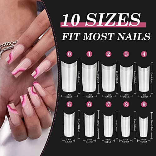 Nageltips für Gelnägel, Venares 500 Stücke Acryl Künstliche Nägel 10 Größen Nageltips mit Kleber, Acryl Künstliche Nagelspitzen Set (Natürlich)