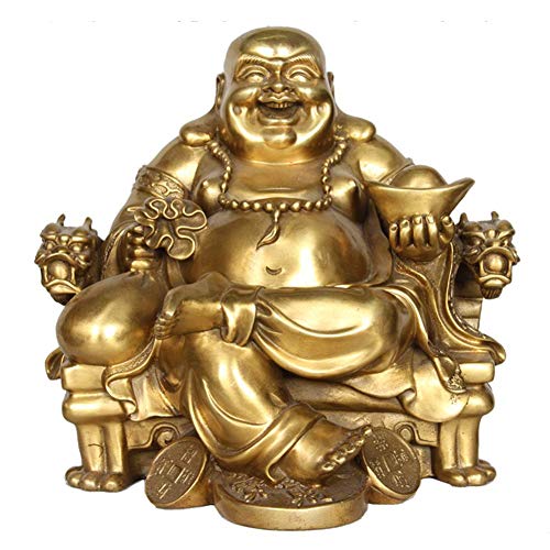 Statue de Bouddha riant Feng Shui assis sur une chaise de dragon pour décoration de bureau