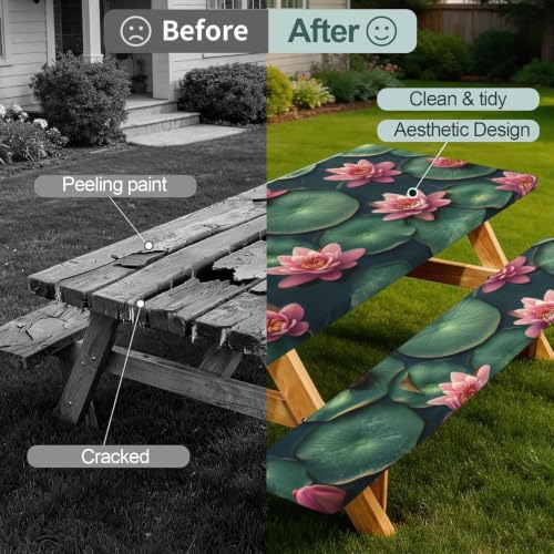 Mantel de loto elástico anti viento para mesas de picnic con fundas 3