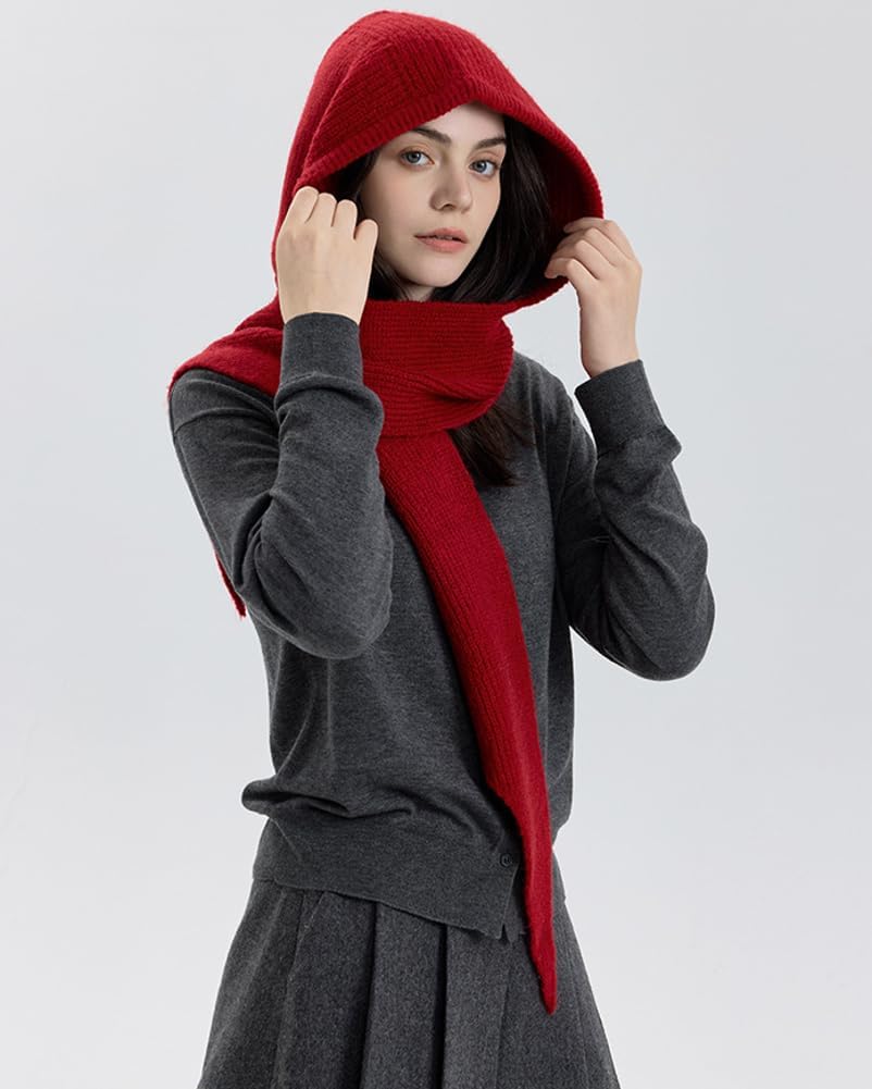 Halemet Women Knit 2-in-1 Hat and Scarf Winter Hat Scarf for Women Warm Shawl Wrap with Hood Balaclava Cap Poncho Neck Warmer - Image 9