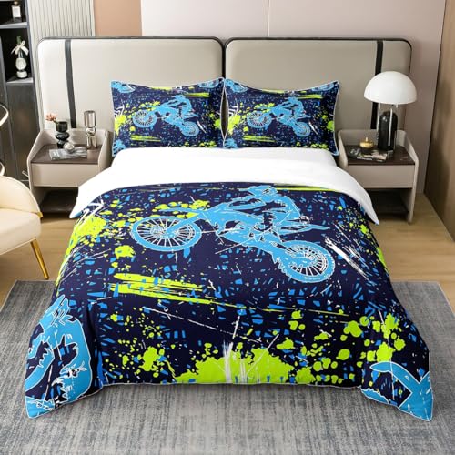Homemissing Moto Cross Gamins Housse De Couette 200x200cm en Coton-Sports Extreme Set Literie Motocross Cavalier Parure De Lit pour Chambre Urban