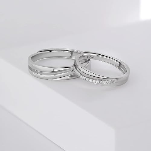 Miniatura 12 de Meissa Intertwined Couples Rings for Men and Women 925 Sterling Silver Wedding Bands Size Adjustable Anniversary Ring Set Promise Ring Set of two