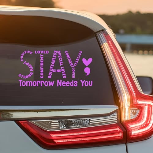 Image of Stay Tomorrow Needs You Car Decal Heart, Positive Sticker for Car Window Bumper Truck Introverted, Autistic Decals Vinyl Waterproof 6 Inches Car Accessories Stickers Gift for Mom Dad Friend