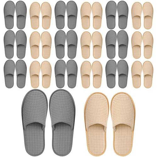 Vipay 20 Pairs Disposable Slippers, Grey and Beige Non Slip Disposable Slippers for Guest, 2 Size Breathable Slippers for Women and Men Suitable for Hotel Essentials Shoeless Home Travel Spa