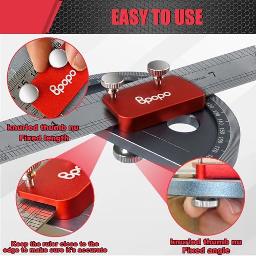 Upgrade Stainless Steel Angle Protractor– Precision 0°-180°Angle Finder for Marking Angle,Straight Line Scribe, Woodworking Angle Measuring Tools, Ruler Included