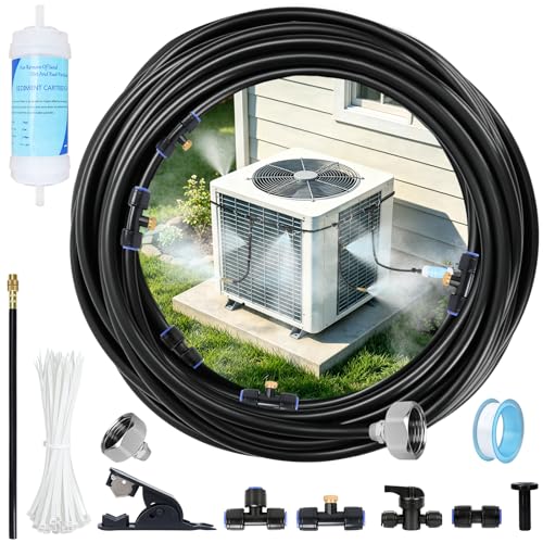 AC Condenser Misting Cooling System Includes Water Filter Cutter, Air Conditioner Cooler System Evaporative Cooling Kit for Residential AC Units, Sun-Exposed Condensers&High-Temperature Climate Homes