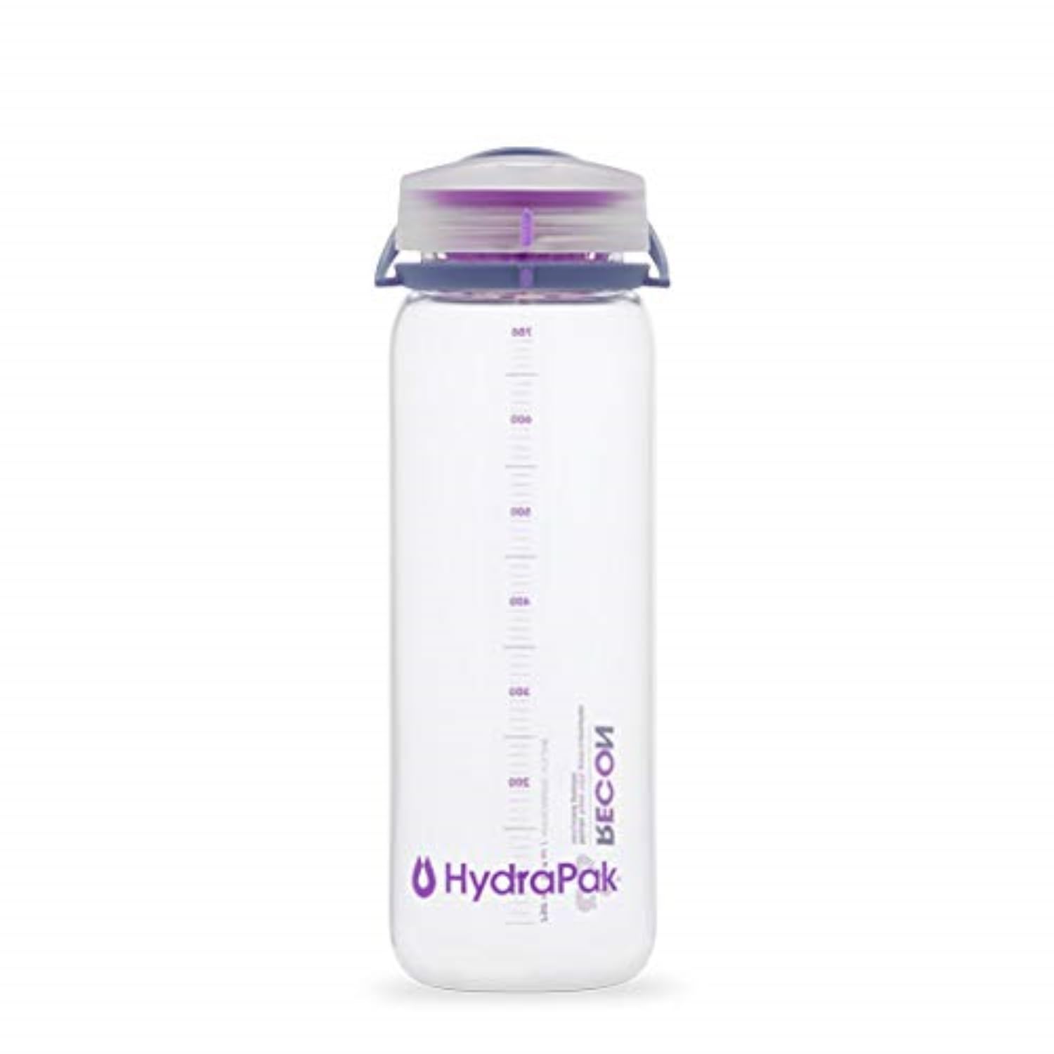 Hydrapak Recon - Borraccia D'acqua In Plastica Riciclata Al 50%, Eco-Friendly E Senza Bpa, Tappo A Vite A Flusso Regolare, Facile Da Trasportare (750Ml Trasparente/Iris & Violet)-image