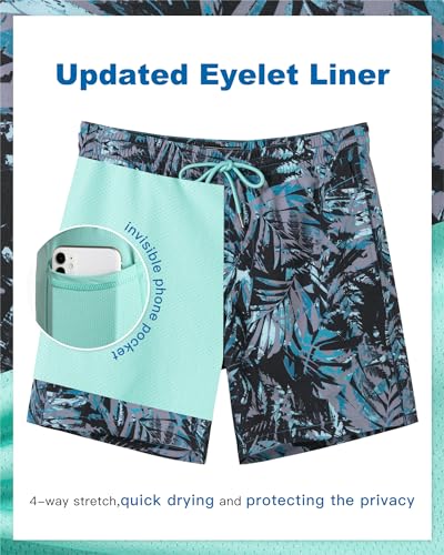 Image of SURF CUZ Mens Swim Trunks with Compression Liner Swim Shorts 7 inch Swimming Trunks Stretch 7 Inch Swim Suits Quick Dry