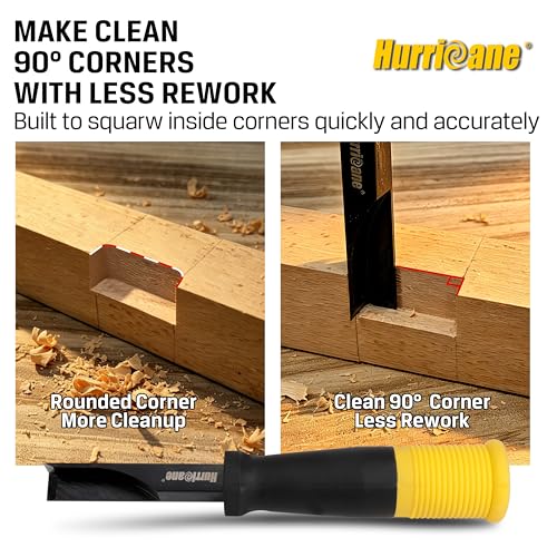 Image of HURRICANE 12mm Corner Chisel, 90 Square Mortise Chisel for Door Hinges, Strike Plates & General Woodworking, Right Angle Wood Chisel with Metal Strike Cap & Ergonomic Grip
