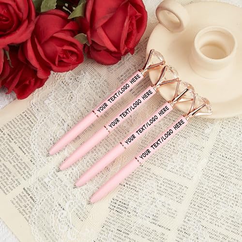 RoPox Bolígrafo metálico personalizado 1/2/4 piezas, Texto y logotipo personalizables disponibles, Grabado con láser, Rematado con un gran diamante artificial, para Testigo Boda Quinceañera Empresa