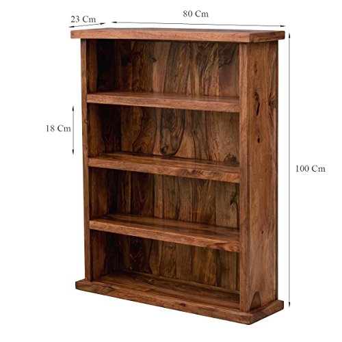 Image of ANGEL FURNITURE Solid Sheesham Wood Storage Bookshelf Medium Size, Honey Finish, 80x23x100CM