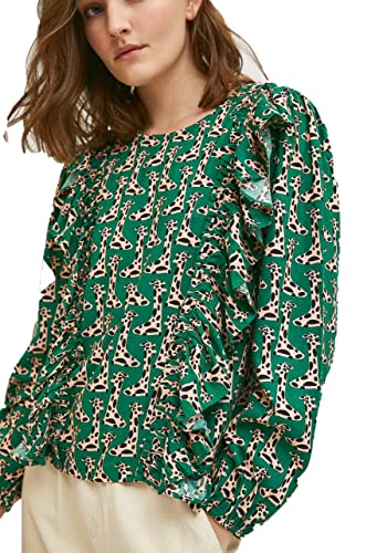Compania Fantastica Top evasé de Volantes con Animal Print de Jirafas FA21SHE03, verde, 40