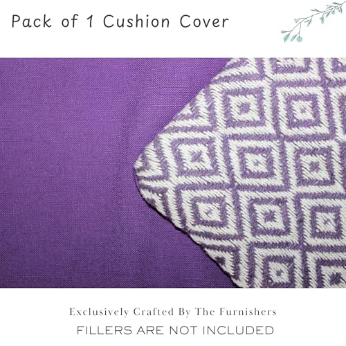 Image of Pack of 1 Reversible 24x24 Inch Purple Cotton Argyle Woven Fashion Throw Pillow Covers Cases for Couch Sofa Home Decoration | 60 x 60 cm