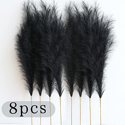 Rosscer 8 Pcs Large Faux Dried Pampas Grass, Tall43.5 Black Fluffy Artificial Silk Pompous Grass Flowers, Natural Plant Decor For Wedding, Floor Vase, House, Living Room, Home Boho Decoration (Black) #TOP5