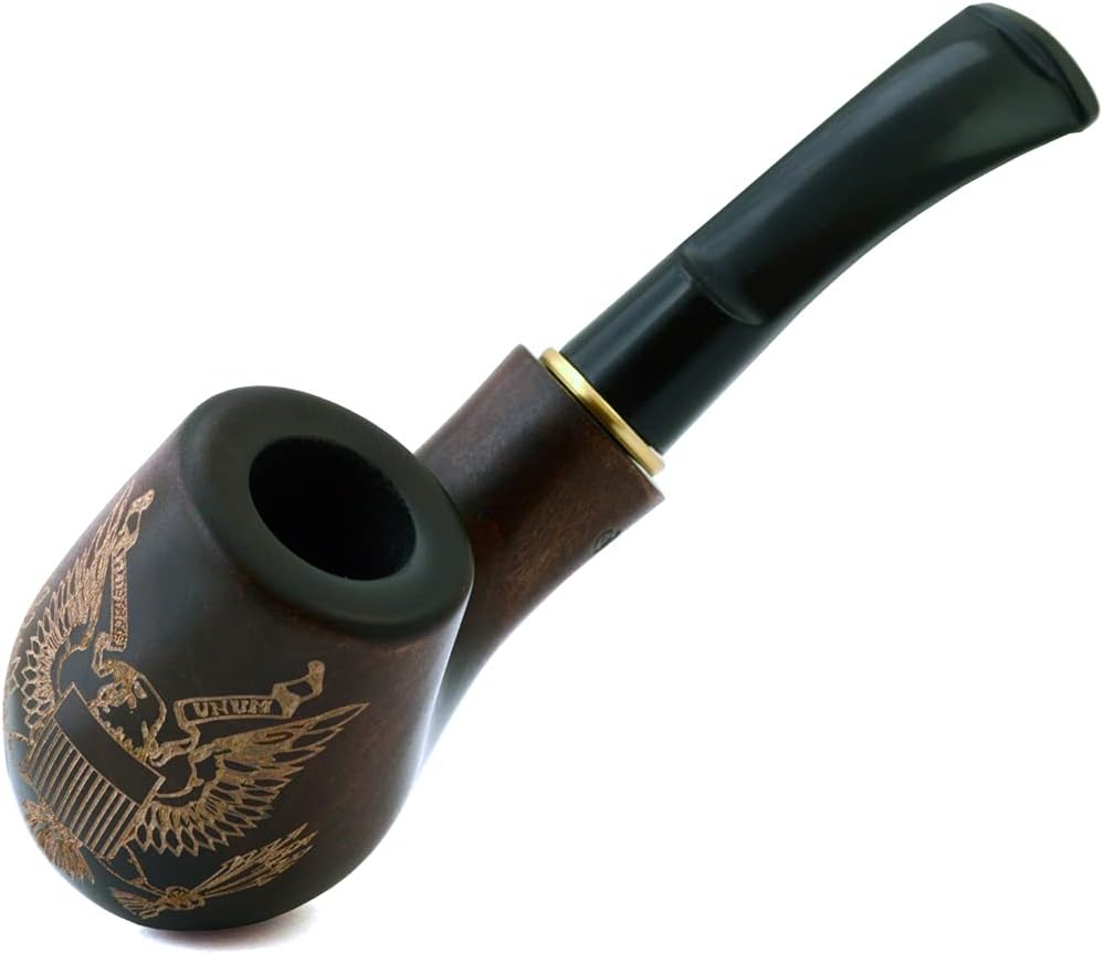 5.1’’(13cm) Pear wood tobacco smoking pipe with engraving American Eagle for 9mm filter, velvet pouch gift