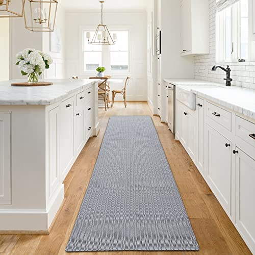 Upgraded Boho Runner Rug 2.6'x10' Dark Grey, 100% Woven Boho Rug for Bedroom Rug Bath Mat, Kitchen Rug Washable Cotton Small Throw Rug, Tassel Rug for Kitchen/Laundry/Doorway/Porch Cover