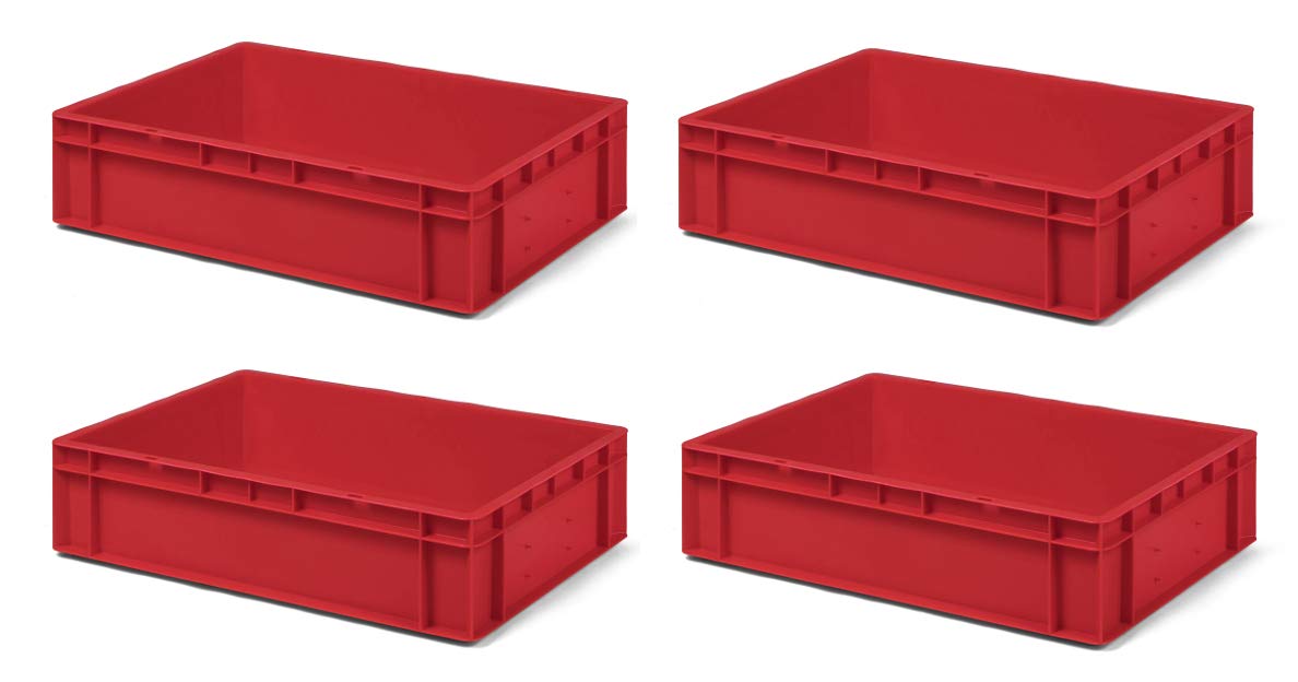 4er-Set Transport-Stapelkasten TK675-0 – 600x400x75 Mm, 14,5 L, PP, Lebensmittelecht, 30 Kg Traglast – Made In Germany, Glatte Wände, Stapelbar, Für Industrie & Lebensmittel