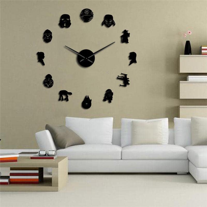 Miniatura 2 de QianZhou-Uk SWars - Reloj de pared grande sin marco, reloj de pared 3D, calcomanías de espejo silencioso, tamaño ajustable, decoración del hogar,