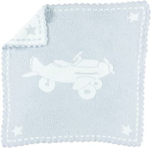 Image of Barefoot Dreams CozyChic Scalloped Baby Receiving Blanket - Blue & White 30x 32