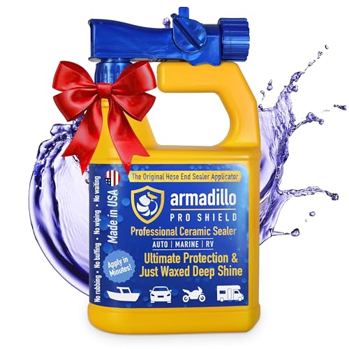 Armadillo Pro Shield Professional Ceramic Sealer – Ultimate Protection & Just Waxed Deep Shine – Spray-On Hydrophobic Ceramic Coating for Cars, Boats & RVs – 32 oz Hose-End Sprayer