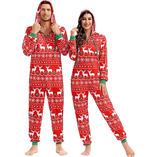 frawirshau Christmas Onesie Pajamas For Family Matching Onesies For Couples Christmas Pajamas Adult Men Red 2XL4