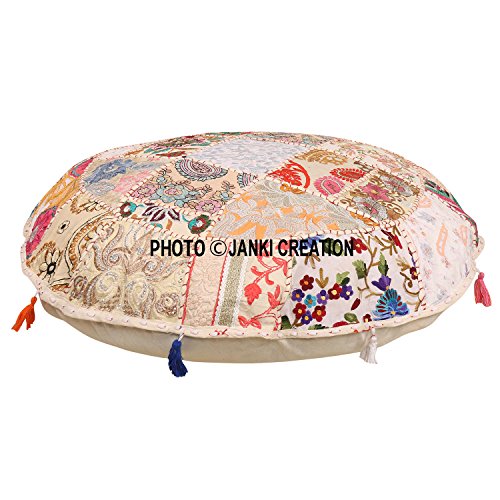 Cojín de suelo redondo bohemio, tradicional vintage indio puf suelo/taburete de pie,...