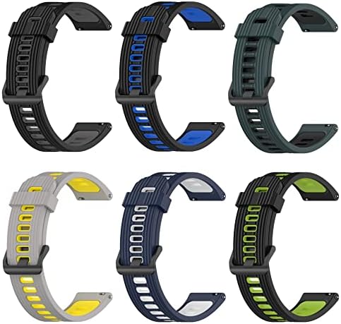 6 Pack 20mm Rubber Watch Bands Compatible with Garmin Vivoactive 3/Venu/Venu Sq/Venu 2 Plus Smartwatch (6 Colors)