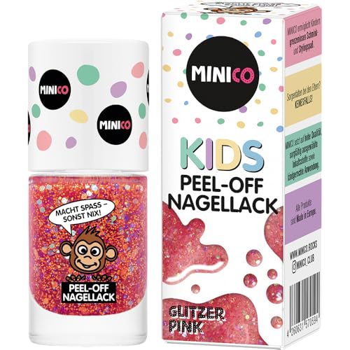 MINICO Premium Kinder Nagellack Glitzer Pink 5ml abziehbar kindgerecht wasserbasis derma-getestet vegan peel-off entfernbar