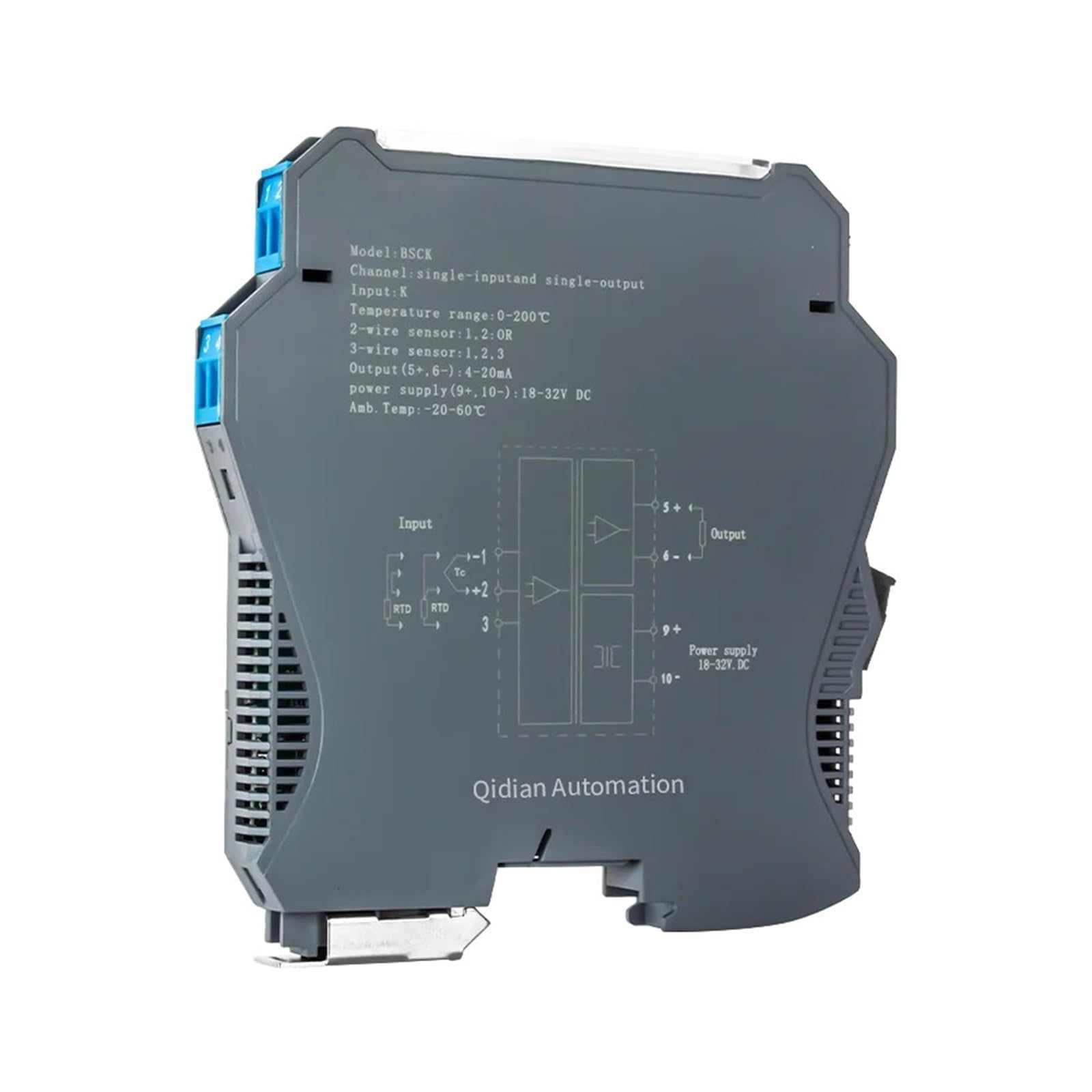 Convertisseur de signal de temperature type K 4-20mA DC24V 0-600°C