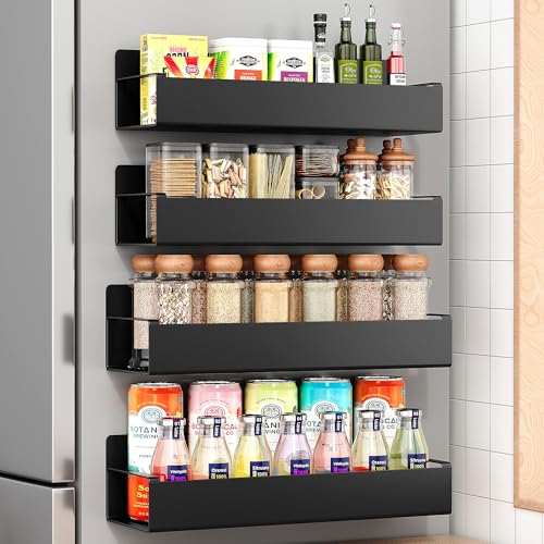 4 Pack Moveable Fridge Magnetic Spice Racks,Metal Black - Detailed View