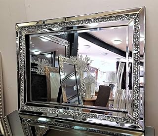 Gatsby Crushed Diamond Crystal Glass Silver Frame Bevelled Wall Mirror 60x80cm