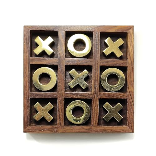 Image of STAR CRAFT Kid Wooden Tic Tac Board Game Handmade Noughts And Crosses Tik Tak Toe Pedagogical Board Wooden Zero Kata Game (Brown 1)