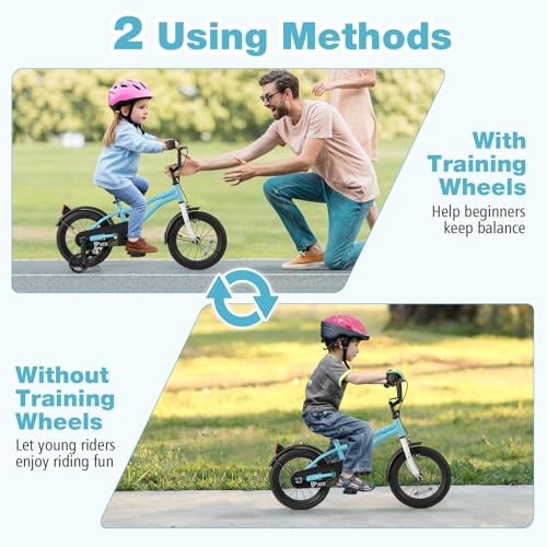 Image of BABY JOY Kids Bike, 12 14 16 18 Inches Sporty Bicycle with Training Wheels, Adjustable Seat, Handbrake & Coaster Brake, Reflectors, Girls Boys Bike for 3-8 Years Old Children