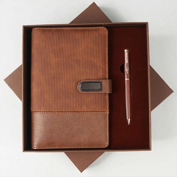 Image of NOW & IEVER Wireless charge Smart Premium A6 Brown diary with 16 GB Pendrive with Refillable Sheets, for Charging iOS Phone, Type-C and Android Charging