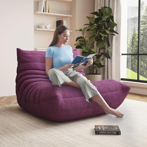 Image of Giant Bean Bag Chair for Adults,Comfy Lazy Fireside Accent Chair with Memory Foam,Cozy Single Floor Sofa Couch Boneless Chaise Lounge for Living Room Bedroom Gaming Room(Purple,1Seater)