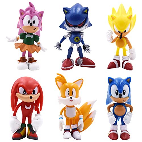 BESTZY Sonic Mini Figuren Set, 6 Stück Sonic Cake Toppers, Geburtstags Party Liefert Kinder Geburtstagstorte Dekoration Für Sammlung Geburtstagsgeschenke Dekorationen Modell Spielzeug