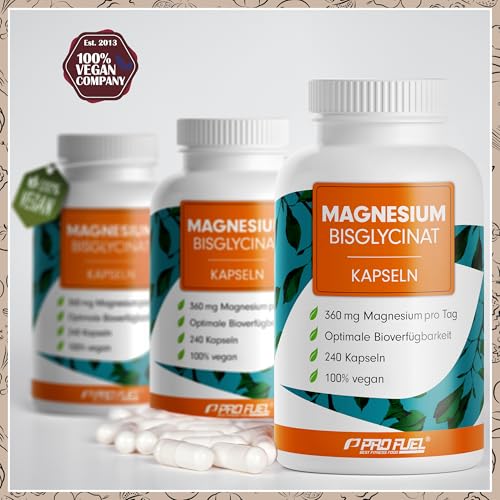 Magnesium Bisglycinat Kapseln 240x - 3000 mg Magnesium-Bisglycinat, davon 360 mg elementares Magnesium pro Tag - laborgeprüft mit Zertifikat - 100% vegan - Vorrat für 80 Tage