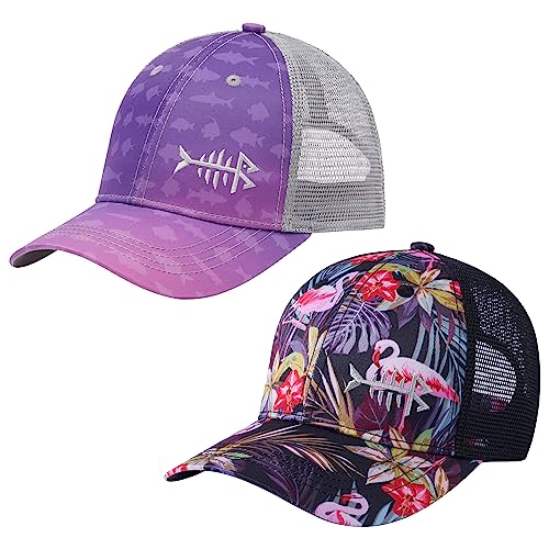 Image of BASSDASH 2 Pack Altimate Fishing Hunting Hat Mesh Back for Men Women Adjustable Baseball Trucker Cap Camo Blaze Orange